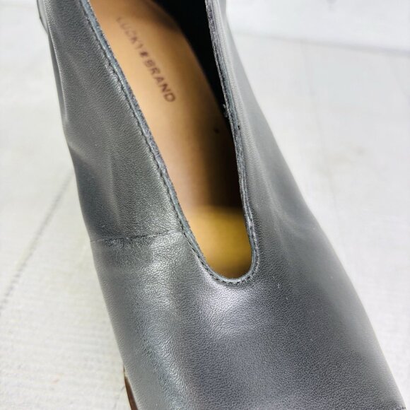 Lucky Brand JOAL Leather Ankle Block Open Toe Stacked Heels Booties Sz 10 M 41.5 - Picture 15 of 16